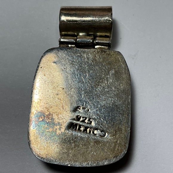 Sterling Silver Mexican Pendant with a Coral Stone. 1 3/8 inches long - Picture 4 of 4